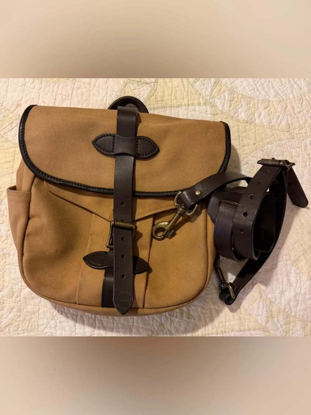 Filson Small Rugged Twill Field Bag Khaki/Leather Made in USA - Picture 16 of 16